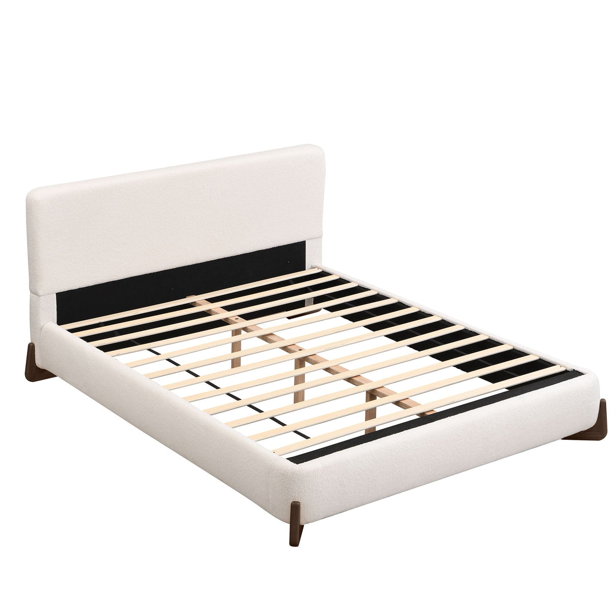 Queen Size Elegant Terry Upholstered Bed - White