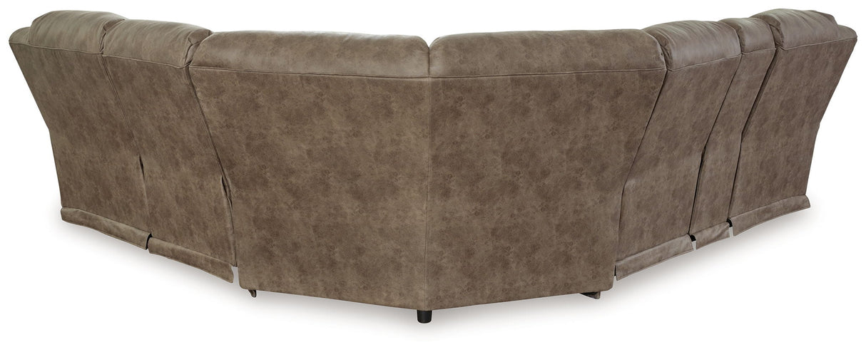 Ravenel - 3-Piece Power Reclining Sectional With Laf Power Reclining Loveseat With Console - Faux Leather - Fossil