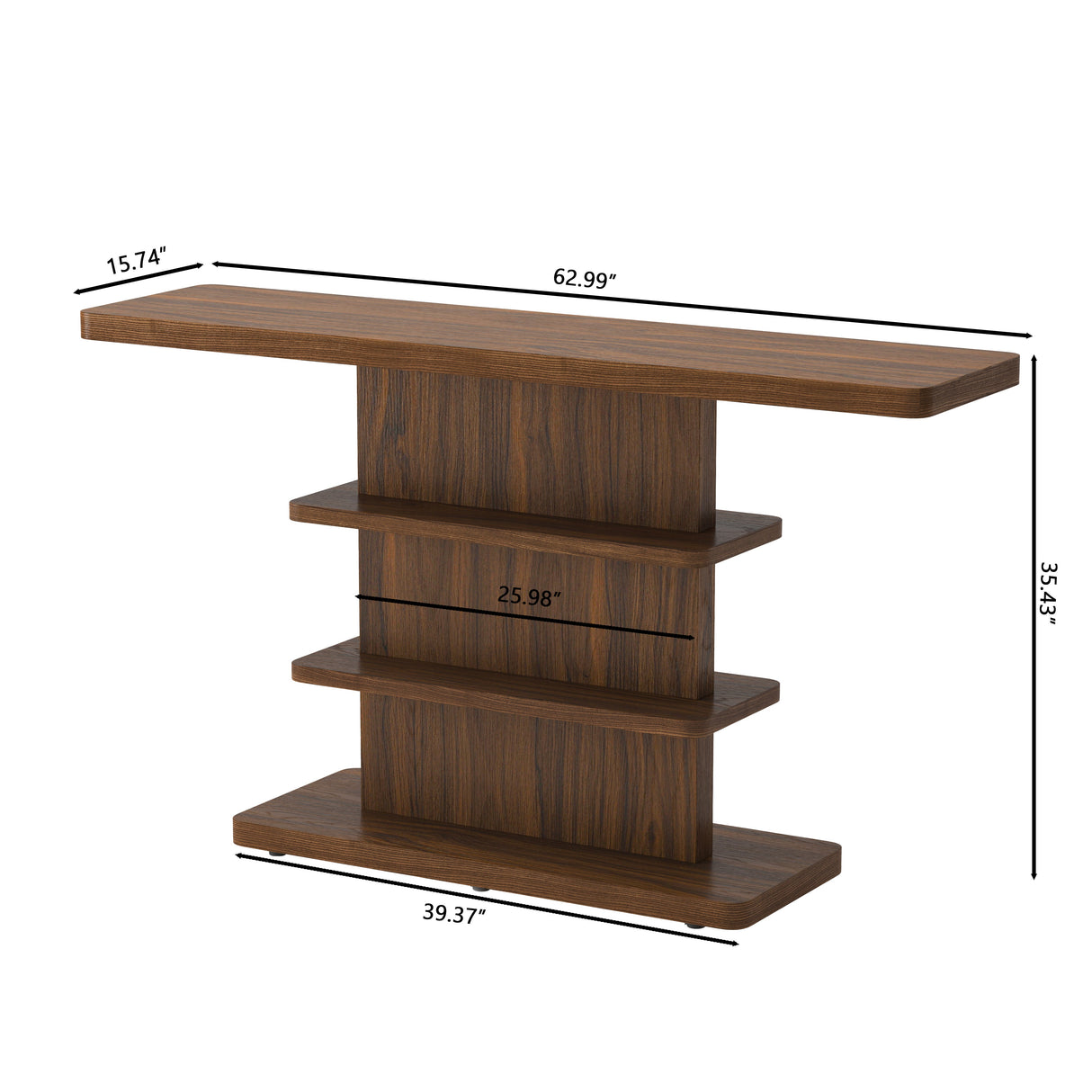 63" Vintage Narrow Console Table with 2 Tier Open Storage Shelves