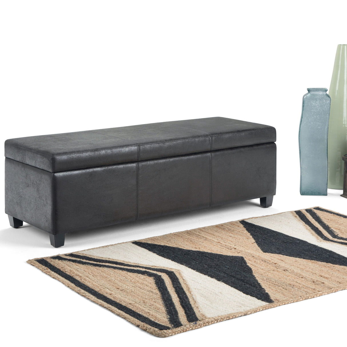 Avalon - Storage Ottoman Bench - Distressed Black