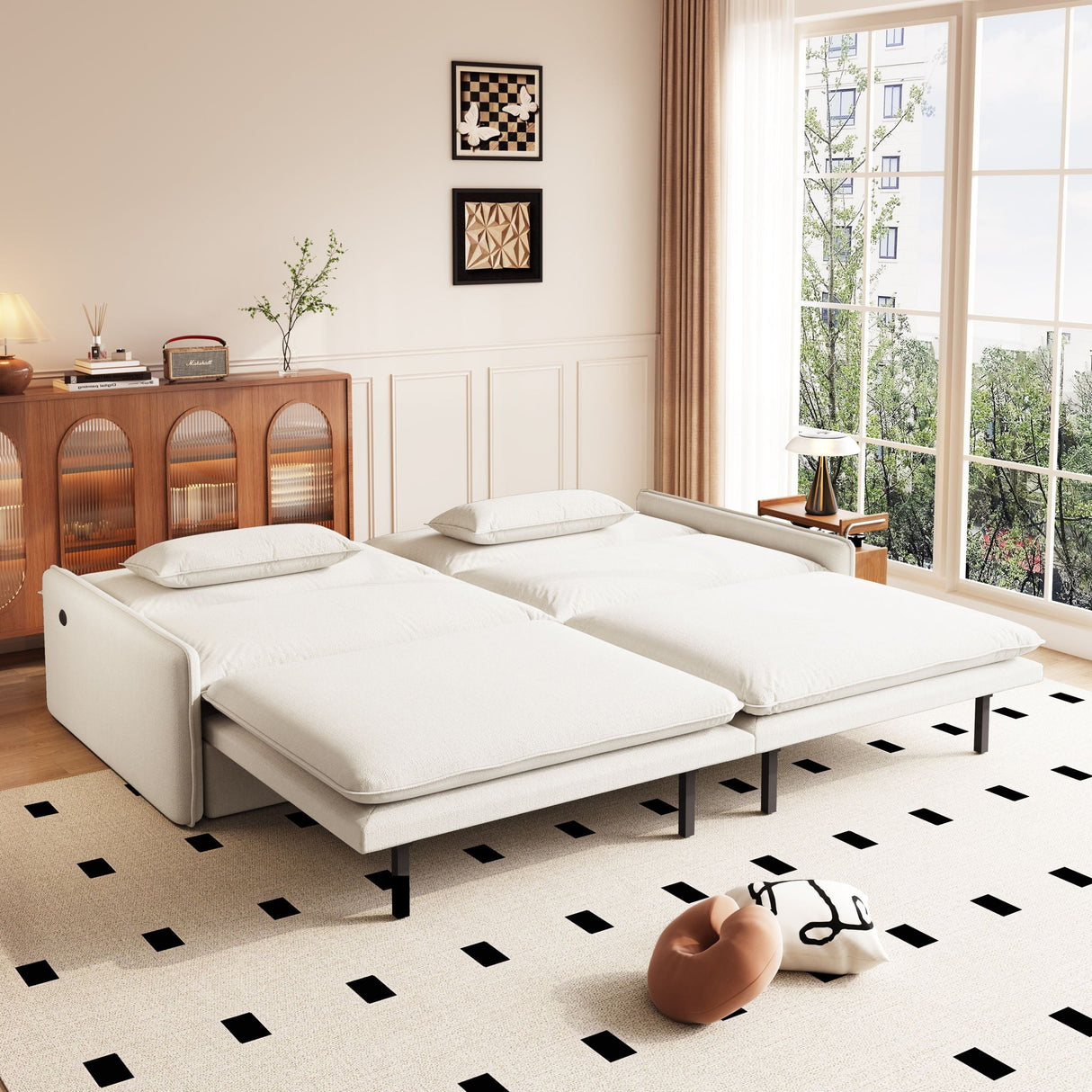 4 Seat Convertible Sleeper Sofa Bed, Modern With Storage