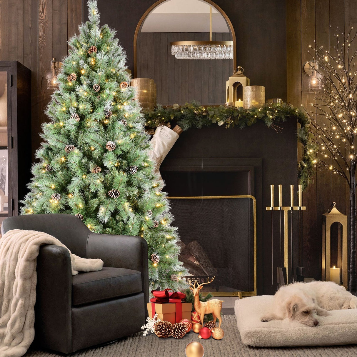 8 Ft Full-Bodied Pre-Decorated Pinecone Christmas Tree