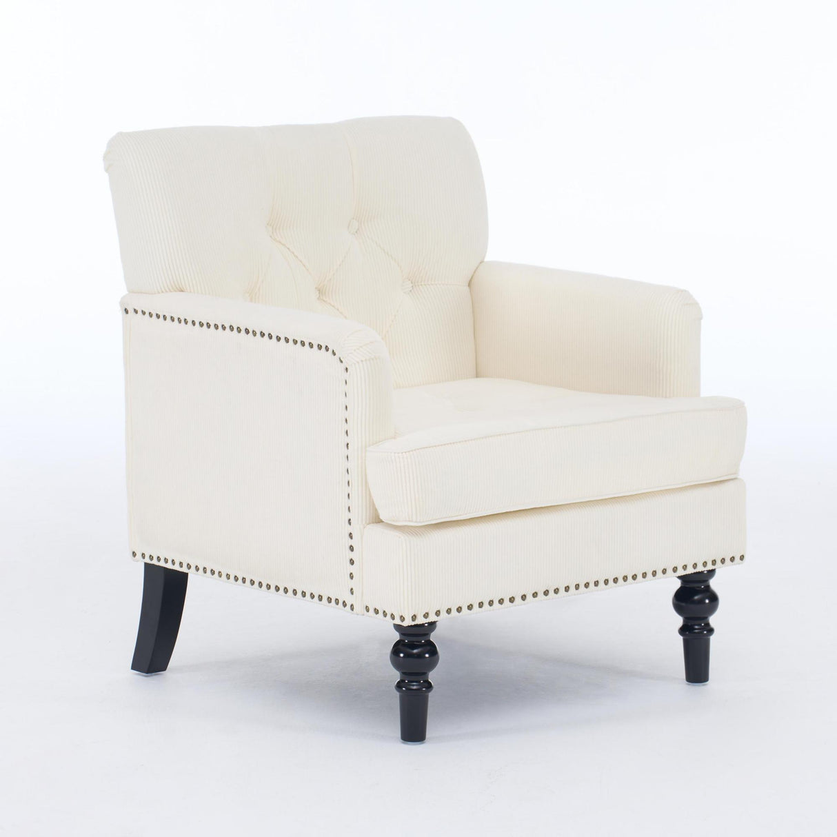 Tufted Club Chair Upholstered Accent Armchair in Beige Corduroy