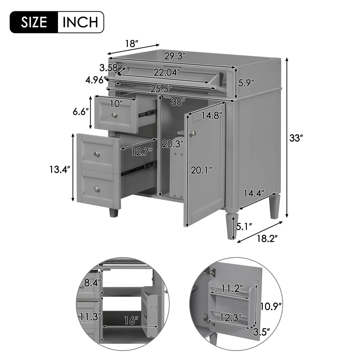 Bathroom Vanity With 2 Drawers and Tip-Out Drawer Storage Cabinet