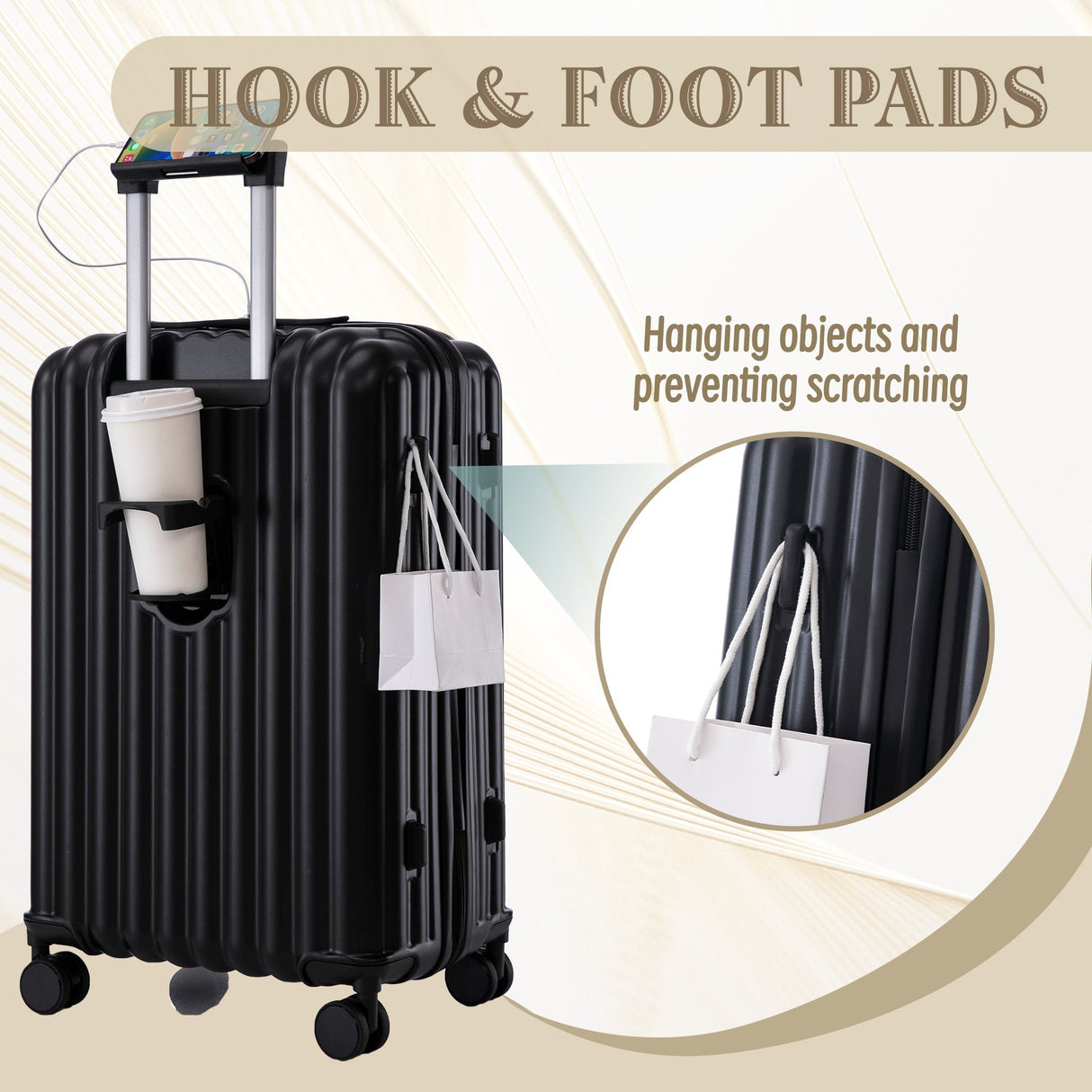 ABS Spinner Wheel Luggage Carry On Suitcase with Cup Holder and USB Port