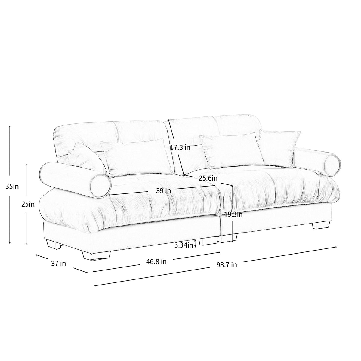 Modern Oversize Sofa With Cloud Like Comfort, Featuring Waist And Throw Pillows