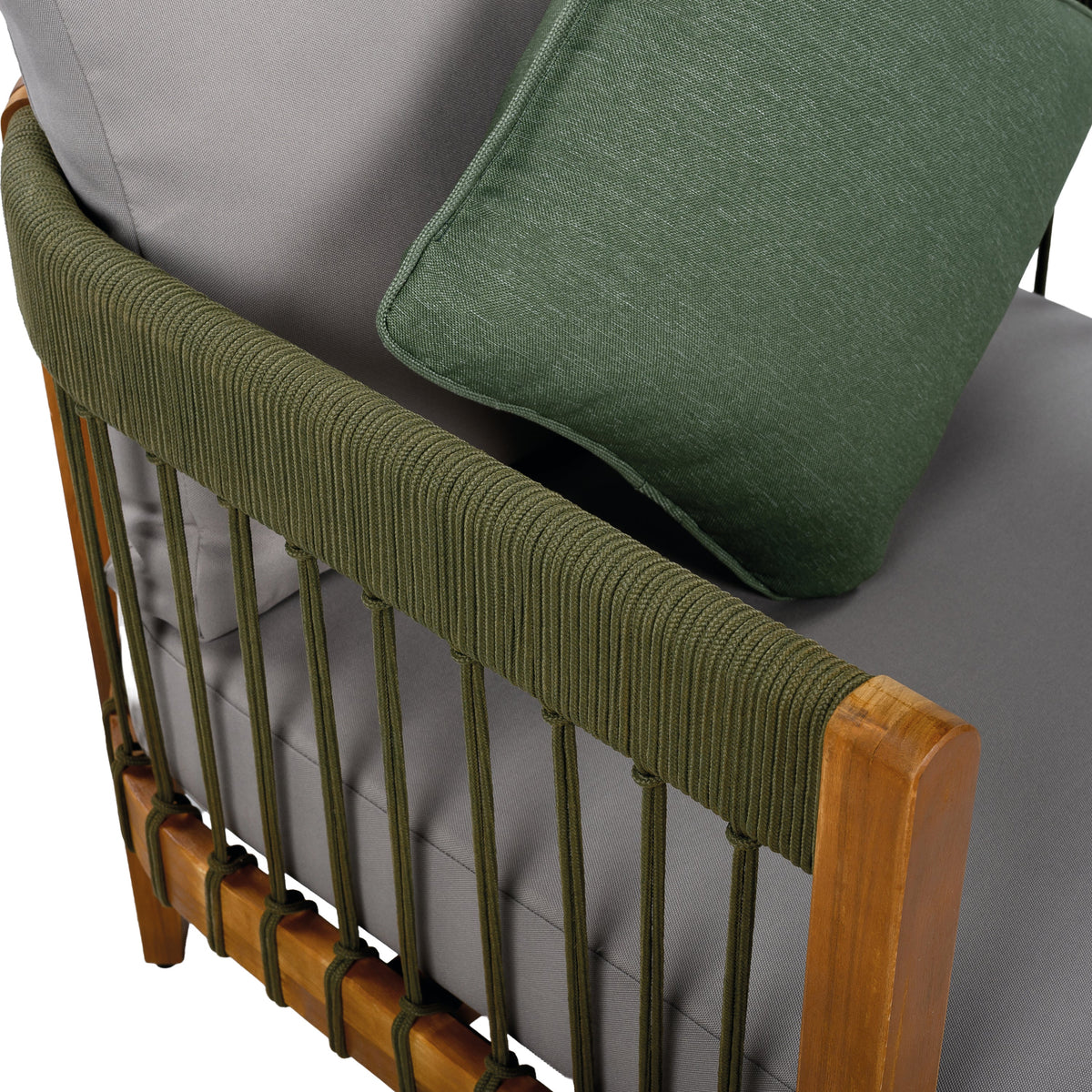 Acacia Wood Outdoor Club Chair with Handwoven Rope Accents - Natural