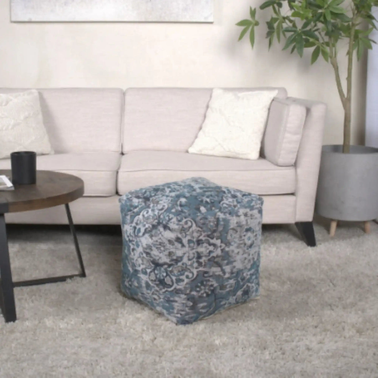 Anita Square Pouf Ottoman and Floor Cushion - Blue