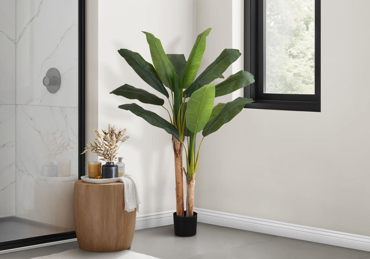 55" Tall, Artificial Plant, Banana Tree, Indoor, Faux, Fake, Floor, Greenery, Potted, Real Touch, Decorative - Green / Black