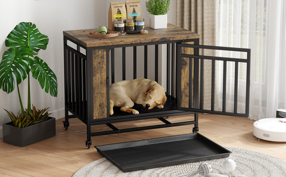 Wooden Dog House Dining Table with Iron Door