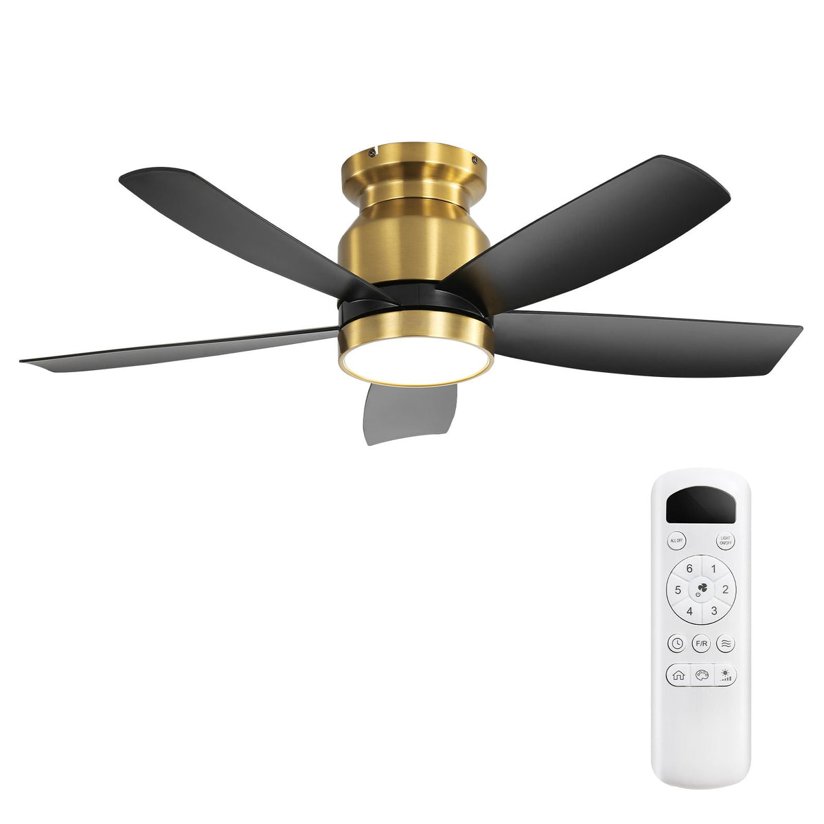 Flush Mount Ceiling Fan with LED Light and Remote Control - White or Black