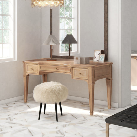 Dauphin-55'-3-Drawer-Wood-Executive-Desk,-Natural-Brown-Wood-