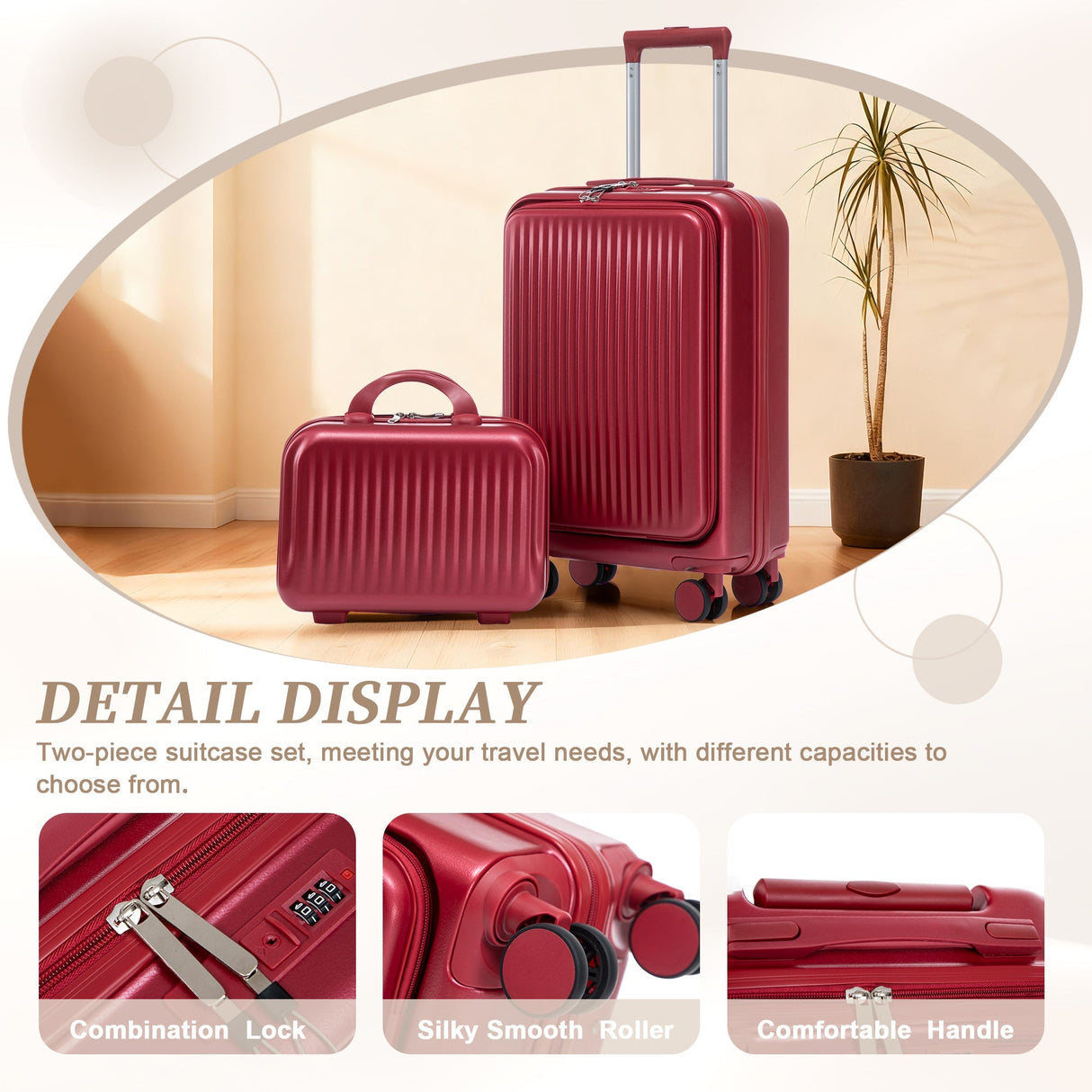 14'/20' 2-Piece ABS Spinner Wheel Luggage Set with Combination Lock and Front Opening Design