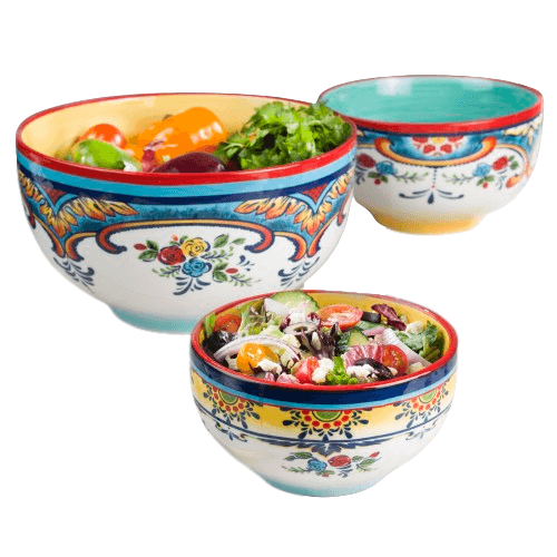 Zanzibar Hand-Painted Serving Bowl Trio