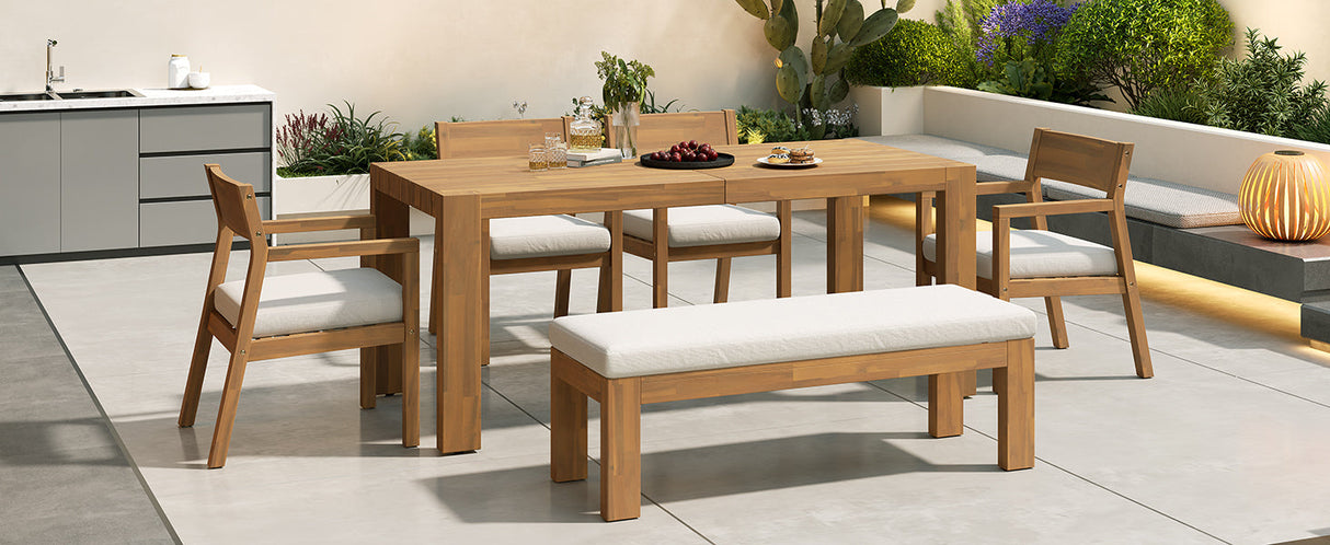TREXM Patio Dining Table Set for 6 with Umbrella Hole