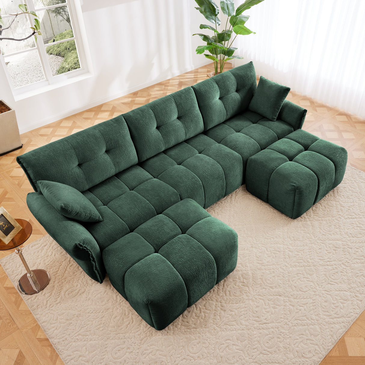3 Seater Sofa Set With Ottoman And Throw Pillows