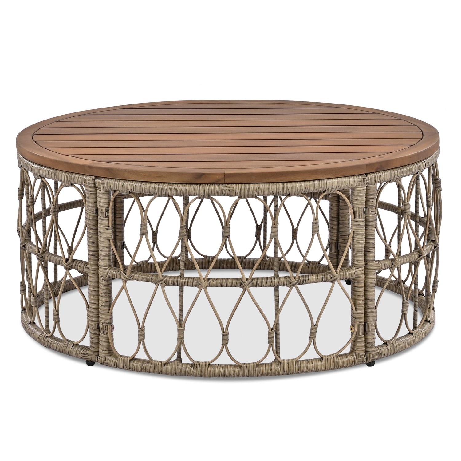 4 Piece Bohemian Wicker Chat Set With Acacia Wood Table