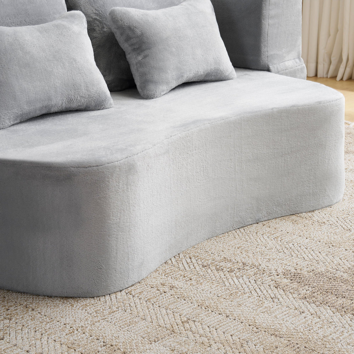 Queen Size Modern Light Grey Floor Sofa with 4 Pillows