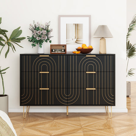 Modern-6-Drawer-Dresser,-Modern-Dresser-with-Metal-Handles-Dressers
