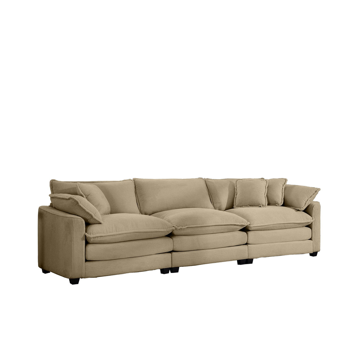 Mid-Century Modern 3 Seater Sectional Sofa with Arm and Throw Pillows - Fabric