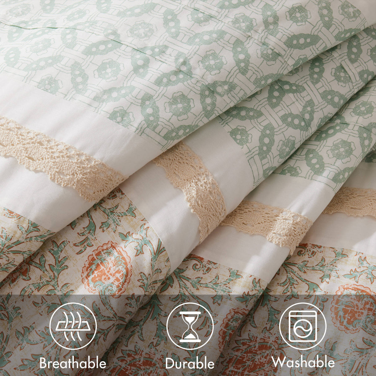 9 Piece Cotton Percale Comforter Set - Coral - King Size