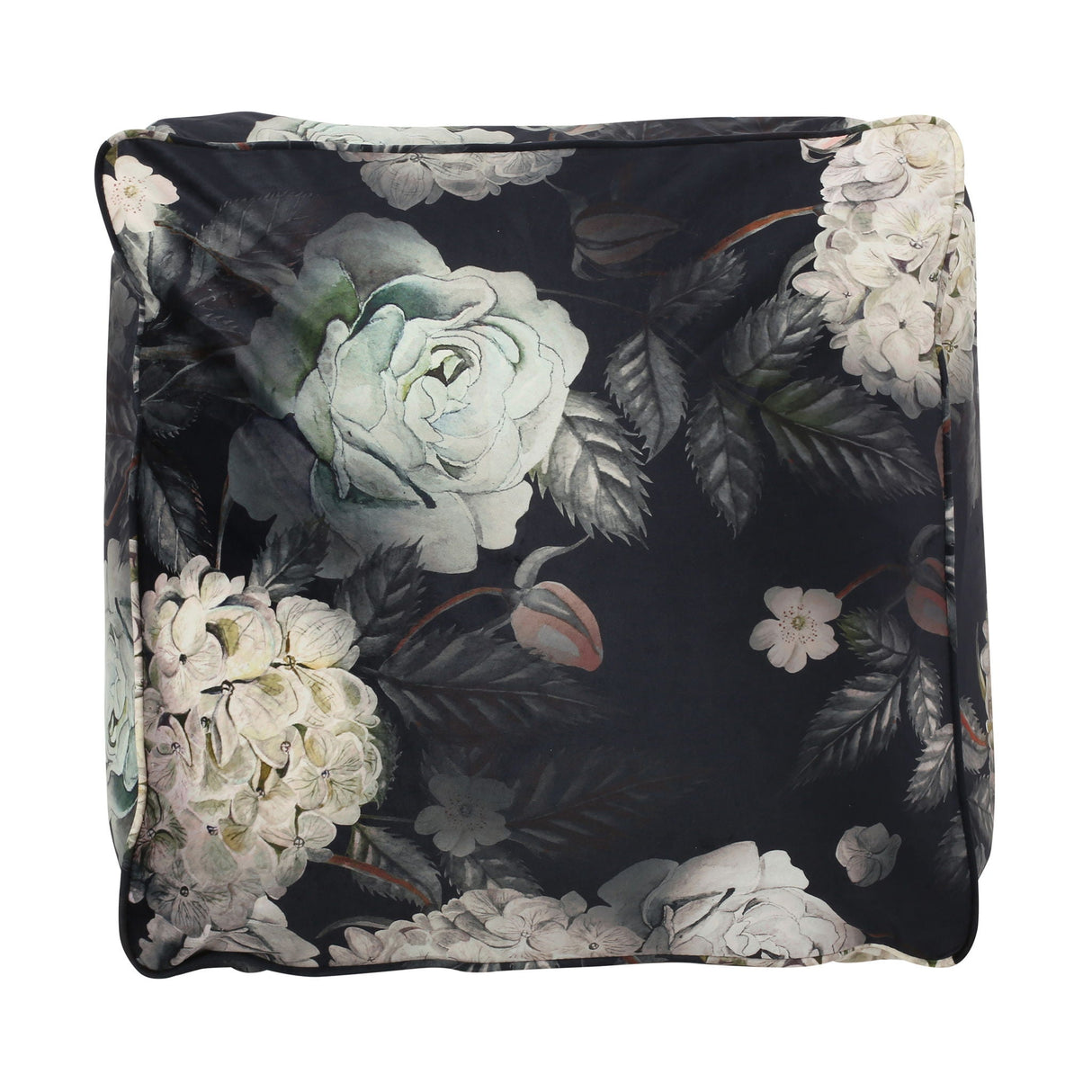 Hazel Large Square Pouf With Flower Print