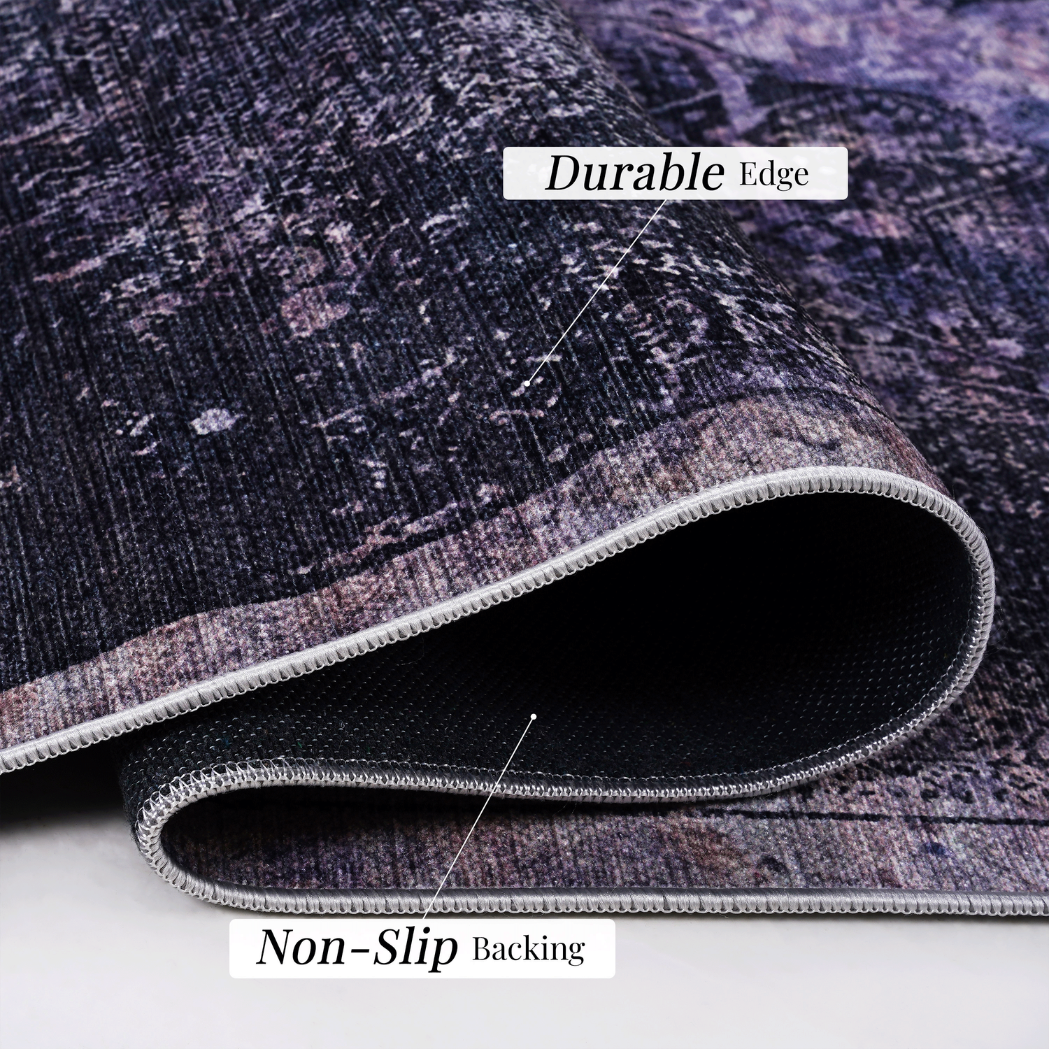 Area rug, washable rug, low-pile, non-slip, non-shedding, foldable, kid & pet friendly - area rugs for living room, bedroom, kitchen, dining room rug - perfect gifts, (anthracite, 2'6'' x 10')