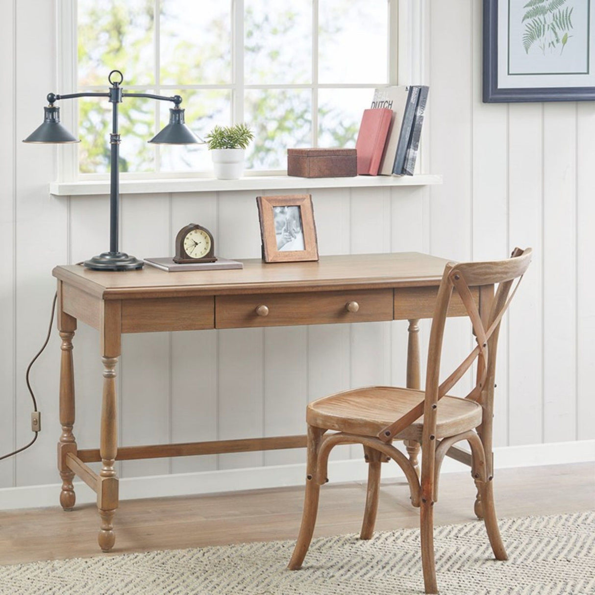 Tabitha - Desk With Drawer And Turned Legs - Natural