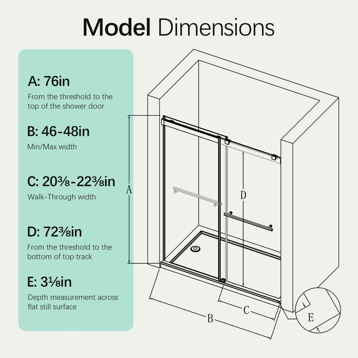 46-48" W x 76" H Frameless Double Sliding Soft-Close Shower Door