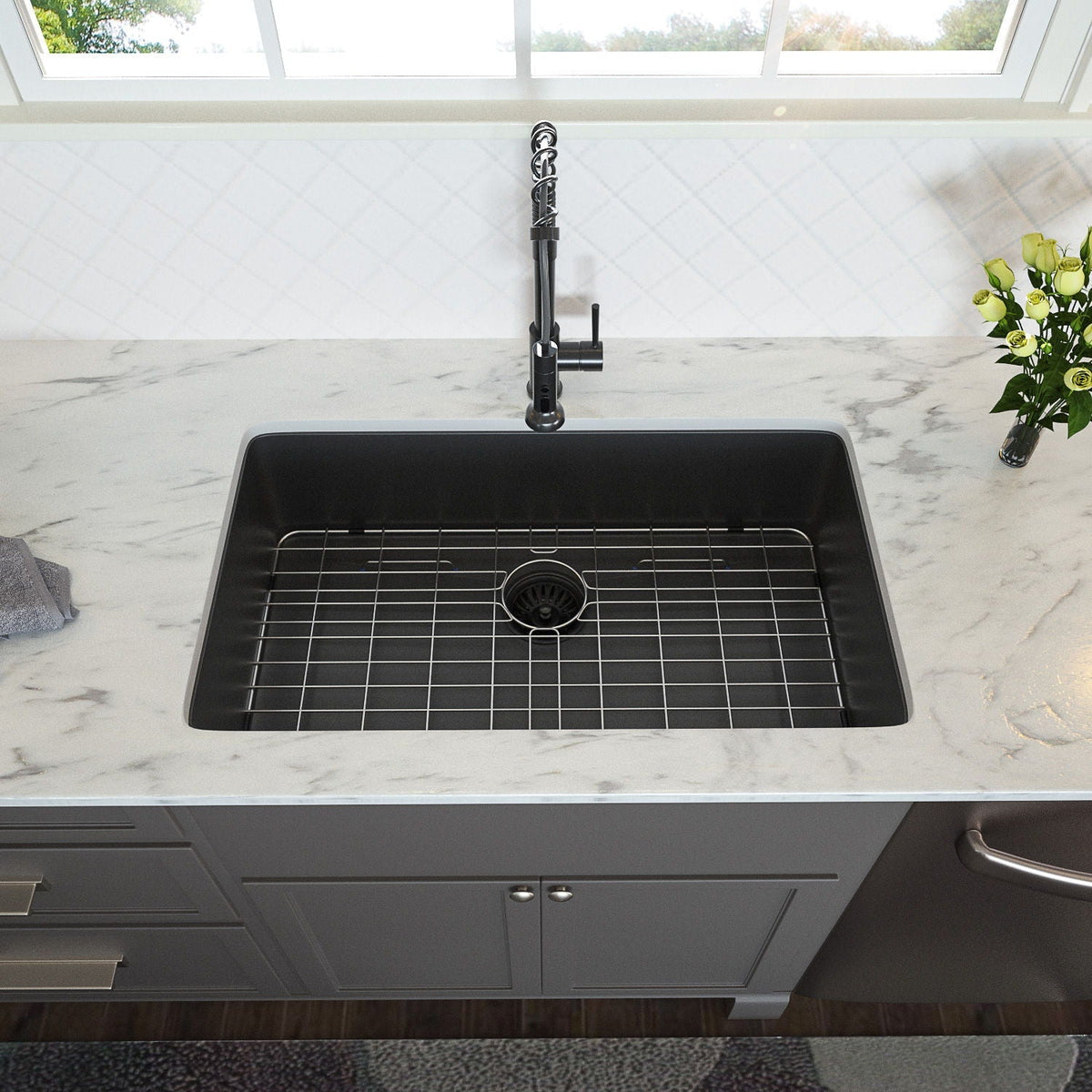 28" Undermount Kitchen Sink 16 Gauge 10" Deep Single Bowl - Gunmetal Black