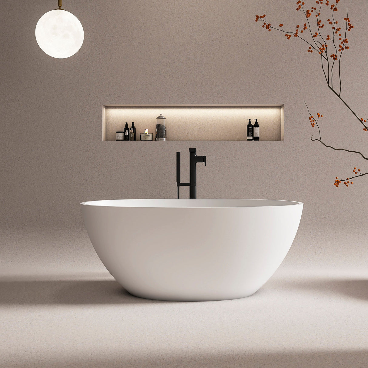 55 Inch Freestanding Solid Surface Soaking Bathtub