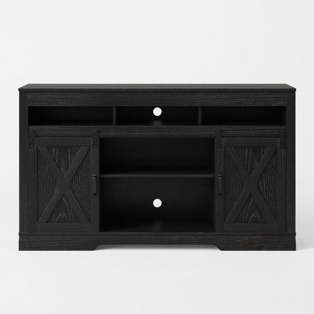 Farmhouse TV Stand With Sliding Barn Doors & Adjustable Storage