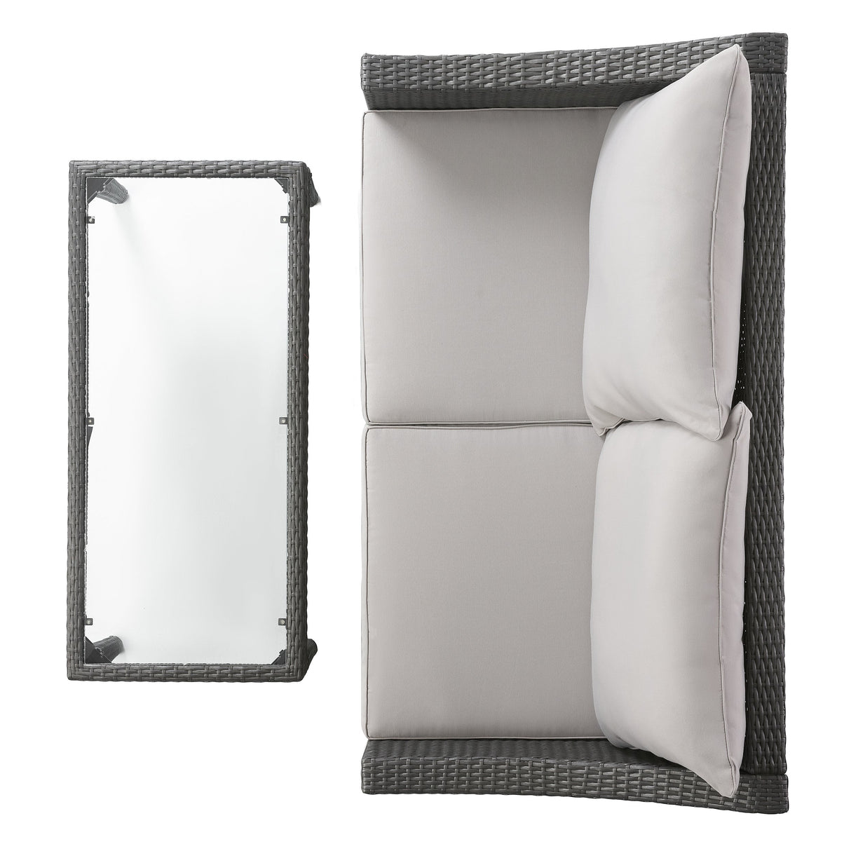 Contemporary ANTIBES Loveseat & Table Set Outdoor Grey PE Rattan Iron Waterproof Fabric