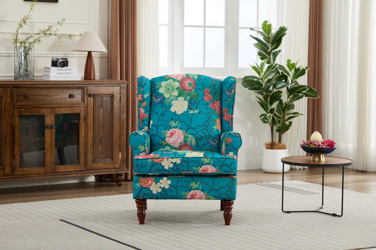 Modern Accent Chair with Retro Wood Legs - Floral