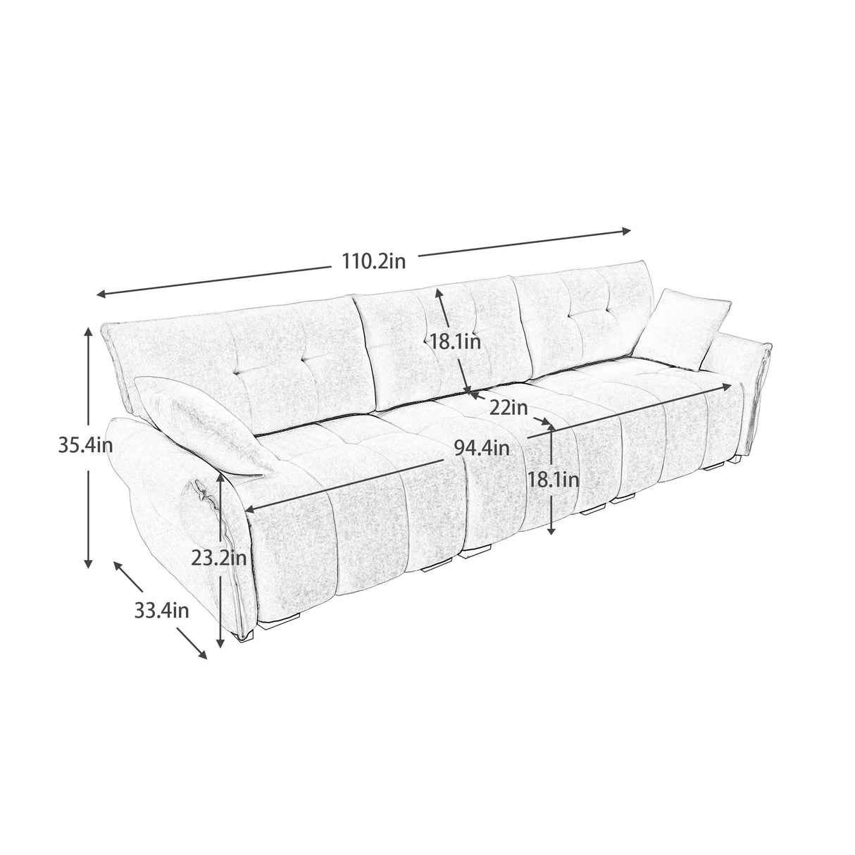 3-Seater Sofa Set with Pillows - Premium Chenille Design