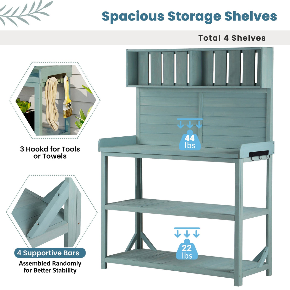 TOPMAX 65' Large Wooden Farmhouse Rustic Outdoor Potting Bench Table