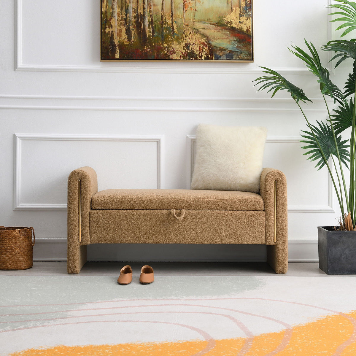 Modern Teddy Upholstered Large Bed End Bench With Arms And Storage