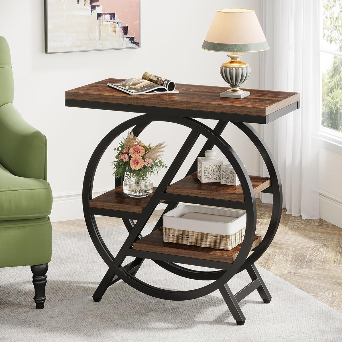 Modern Narrow End Table With 3 Tier Shelves