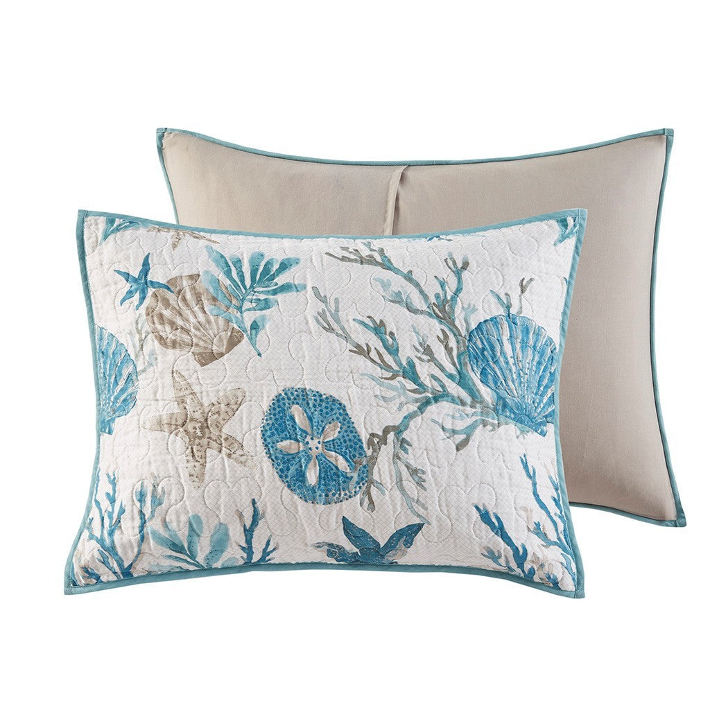 Aqua Cotton Sateen Quilt Set with Throw Pillows - King/Cal King