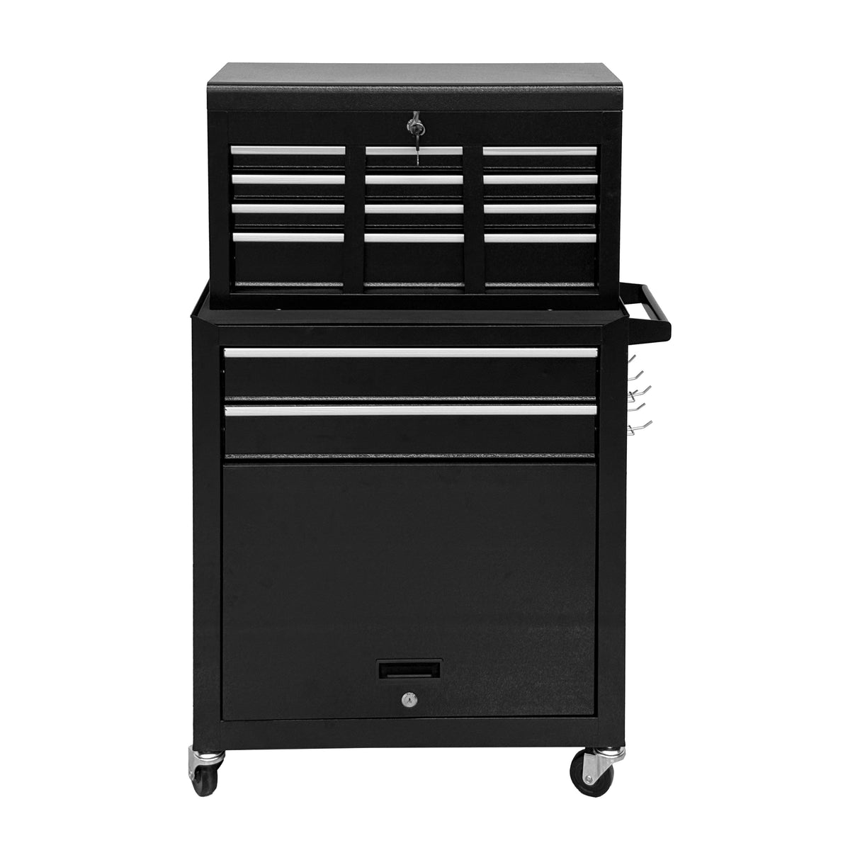 8‑Drawer High‑Capacity Rolling Tool Chest, 2‑in‑1 Detachable Top Box,Metal Tool Storage Cabinet with Drawer Liners, Lockable Wheels & Side Hooks, Heavy‑Duty Tool Cart for Garage Workshop‑Black