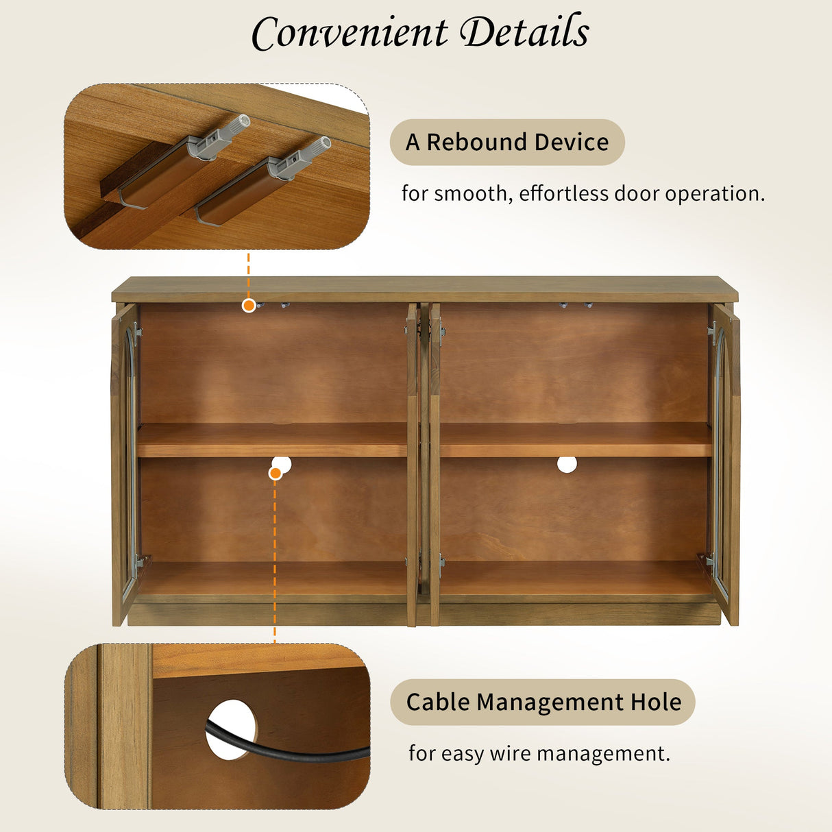 Arched Storage Cabinet with Glass Doors