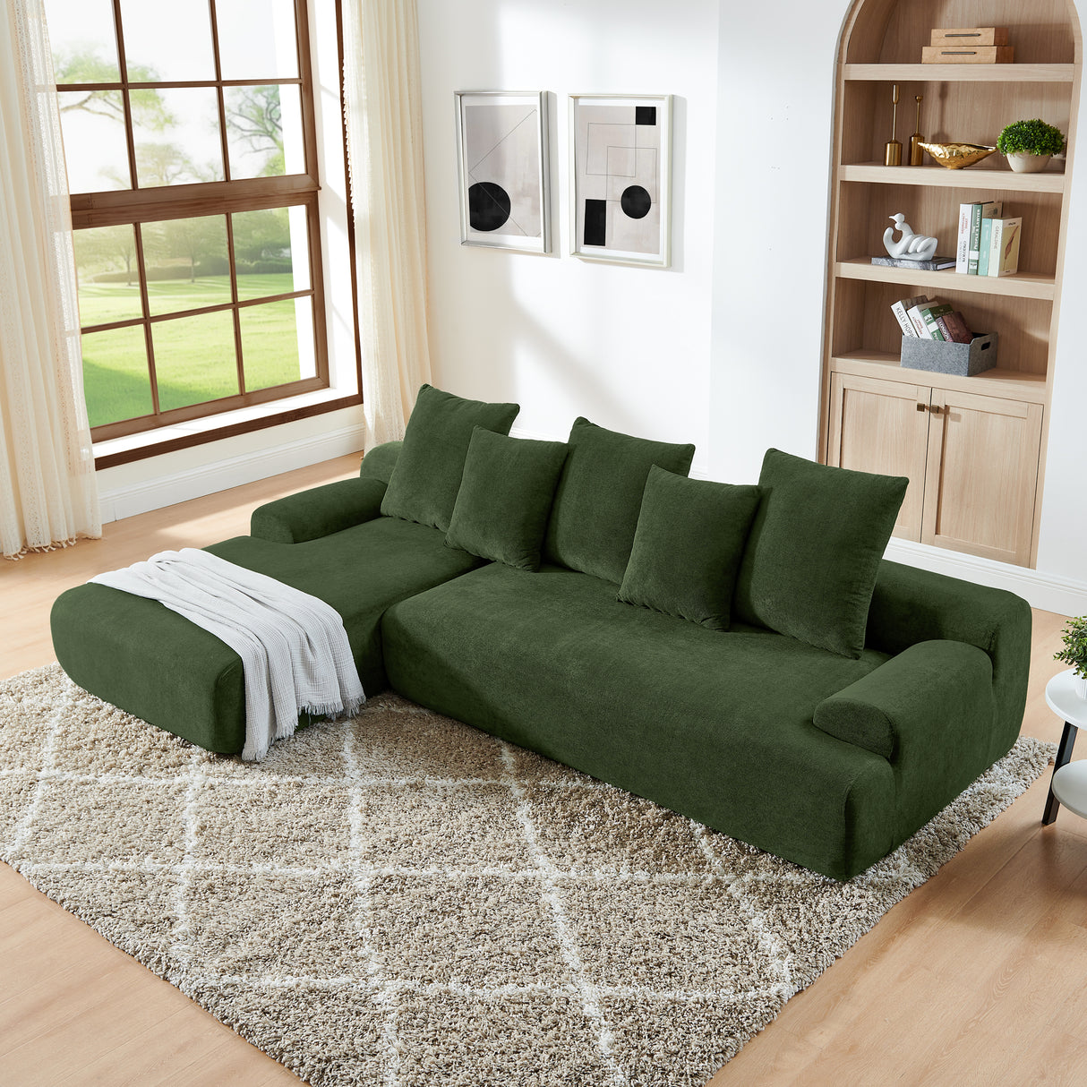 110.25x67''-Modern-Upholstered-L-Shape-Sectional-Sofa-Couch-Velvet,-Green-Sofas-&-Sectionals