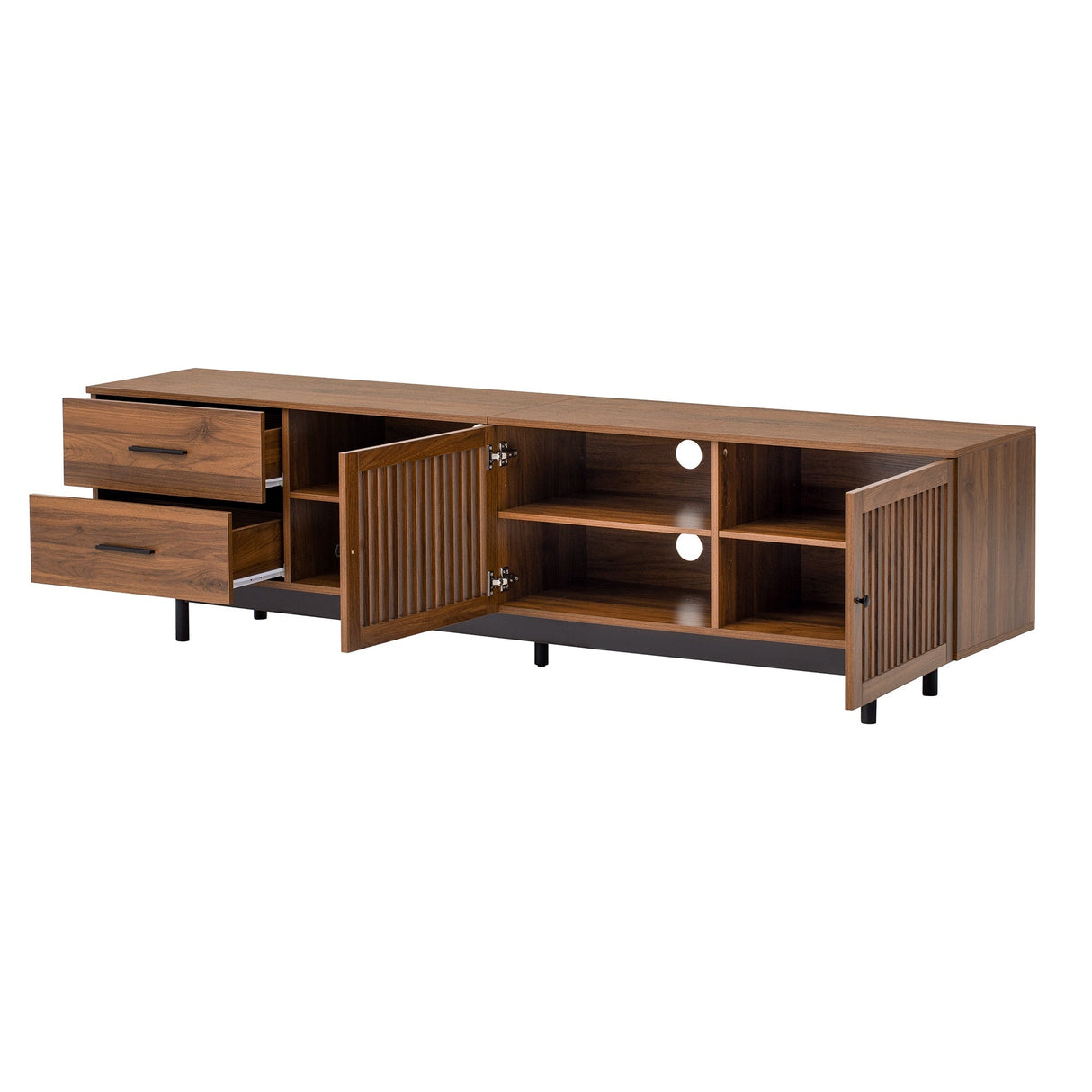 78 inch Modern TV Stand for TVs up to 85 inchesEntertainment Center with Deep Drawers & Cable ManagementSoft-Closing HingesSolid Wood Legs in Walnut Finish