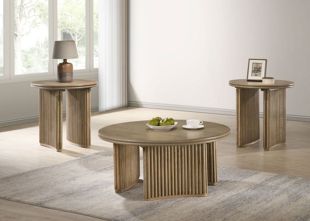 Adina 36-inch Round Wood Coffee Table Distressed Light Brown
