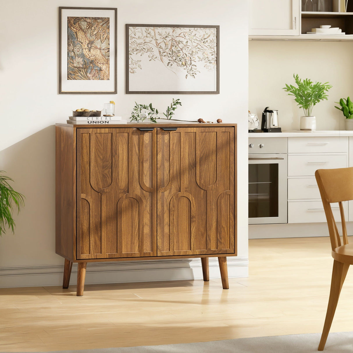 Farmhouse Style Sideboard Buffet Cabinet with Storage Bar Cabinet - Walnut