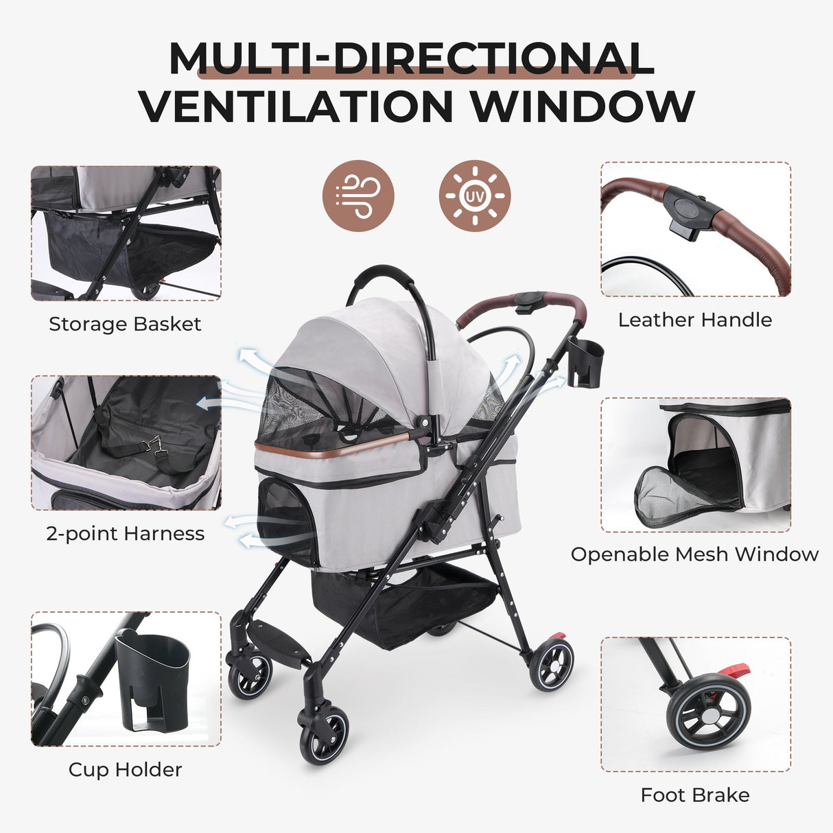 4-Wheel Foldable Pet Stroller for Dogs & Cats