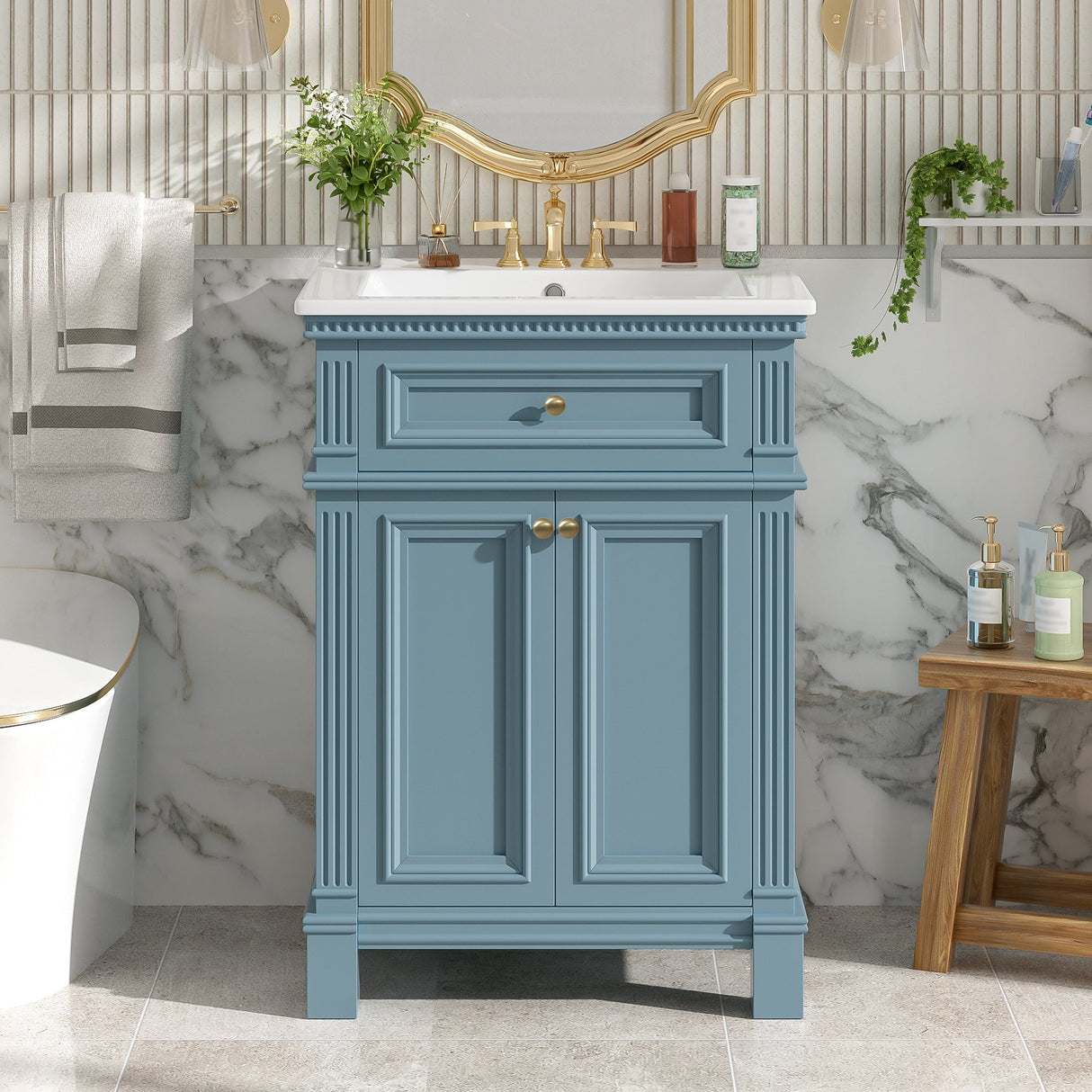 24'' Vintage Elegance Bathroom Cabinet with Ceramic Sink