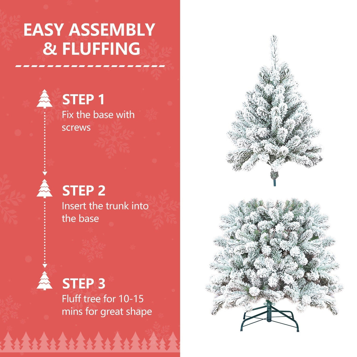 4FT Flocked Christmas Tree with Pine Cones and Snowy PVC Design