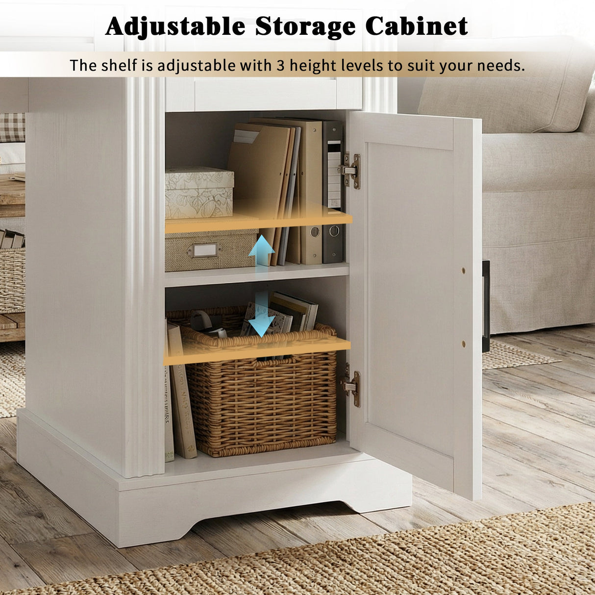 55" Farmhouse Office Desk with Storage Cabinet & Charging Station