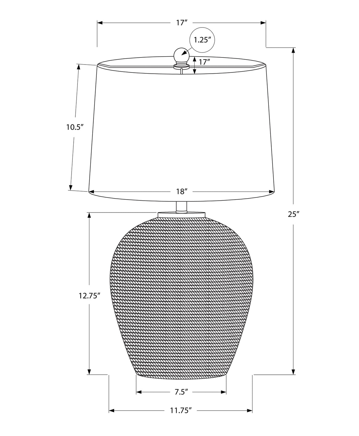 25" Table Lamp with Rattan Base and Linen Drum Shade